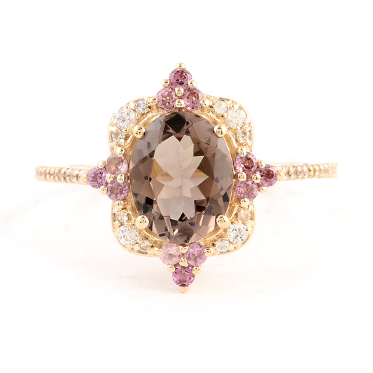 2.00 Ct Oval Multi Tourmaline 14K Gold Ring