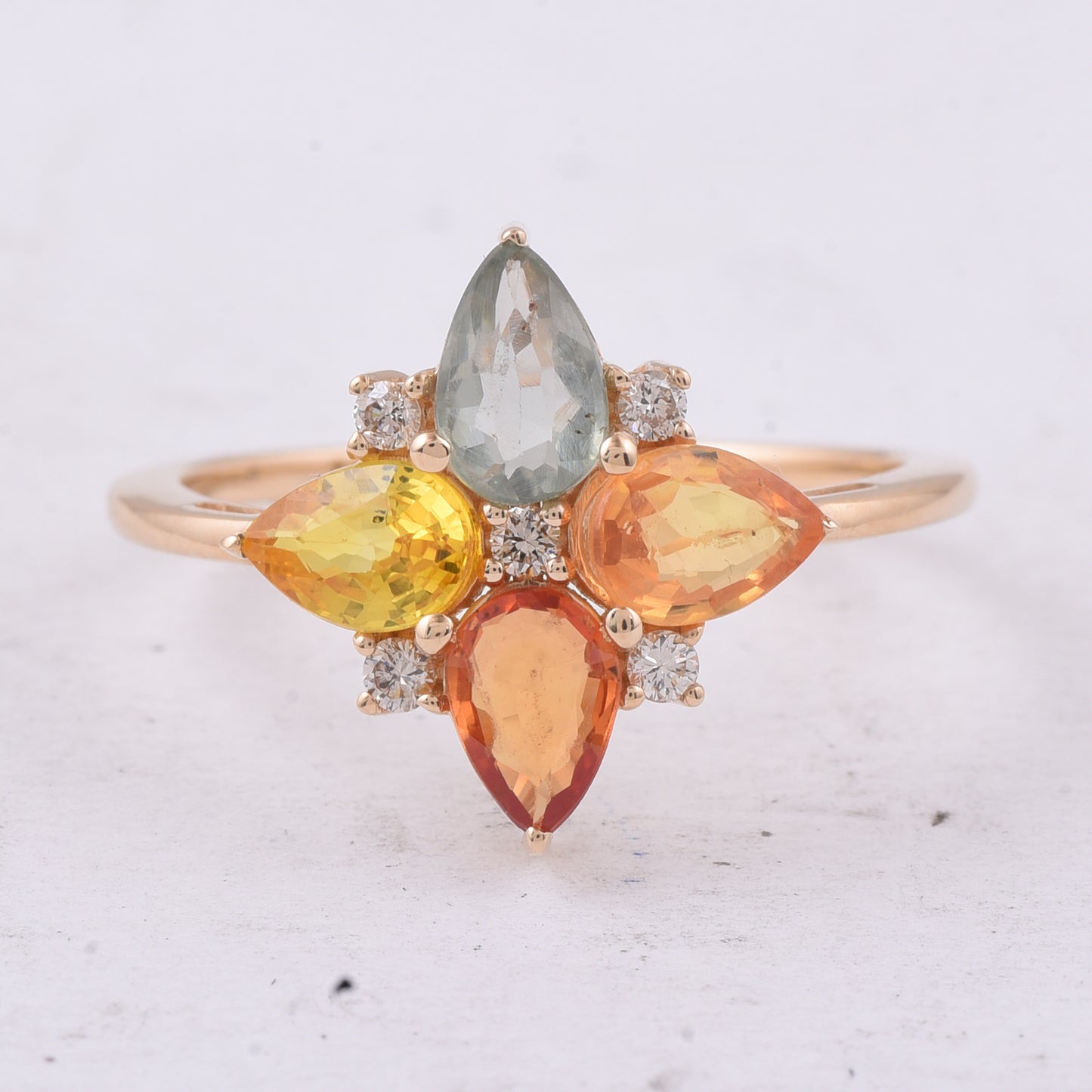 2.01 Ct Pear Natural Multi Coloured Sapphire 14K Gold Ring
