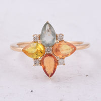 2.01 Ct Pear Natural Multi Coloured Sapphire 14K Gold Ring