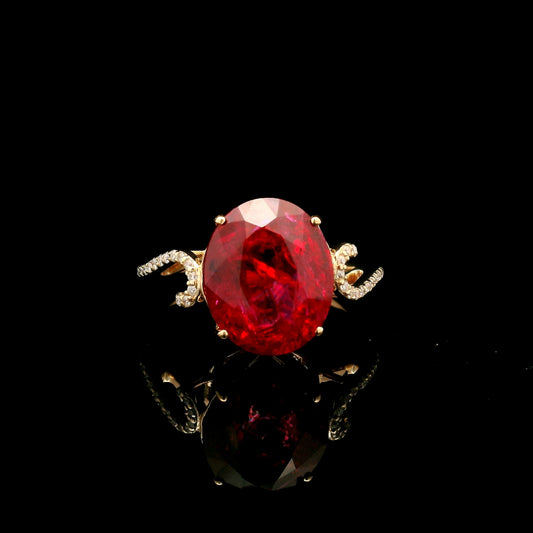 6.23 Ct Oval Mixed Cut Lab Grown Ruby 14K Gold Ring