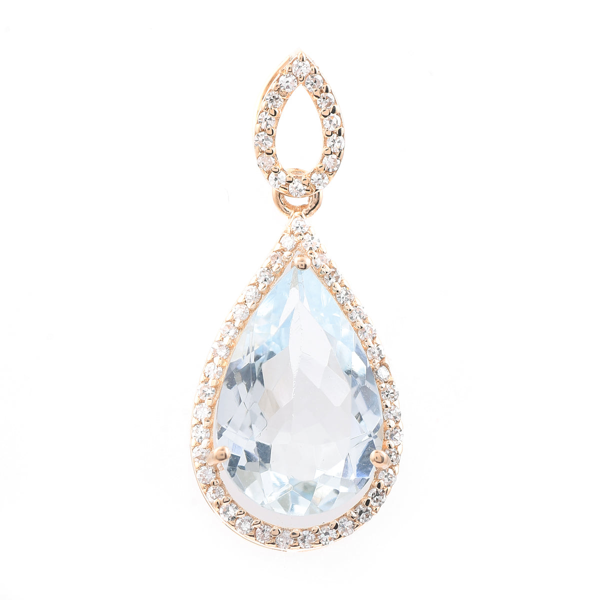 2.41 Ct Pear Mixed Cut Natural Aquamarine 14K Gold Pendant