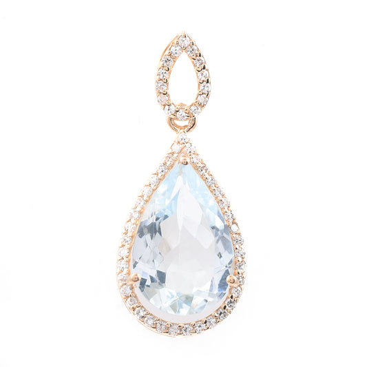 2.41 Ct Pear Mixed Cut Natural Aquamarine 14K Gold Pendant