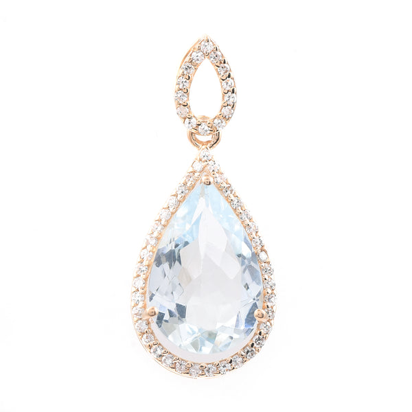 2.41 Ct Pear Mixed Cut Natural Aquamarine 14K Gold Pendant