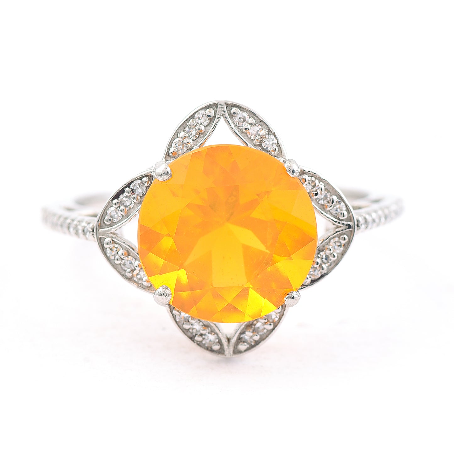 2.47 Ct Round Mixed Cut Natural Fire Opal 950 Platinum Ring