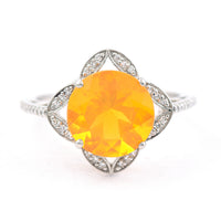 2.47 Ct Round Mixed Cut Natural Fire Opal 950 Platinum Ring