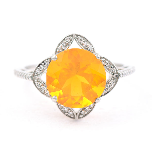2.47 Ct Round Mixed Cut Natural Fire Opal 950 Platinum Ring