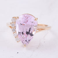 7.42 Ct Pear Natural Kunzite 14K Gold Ring