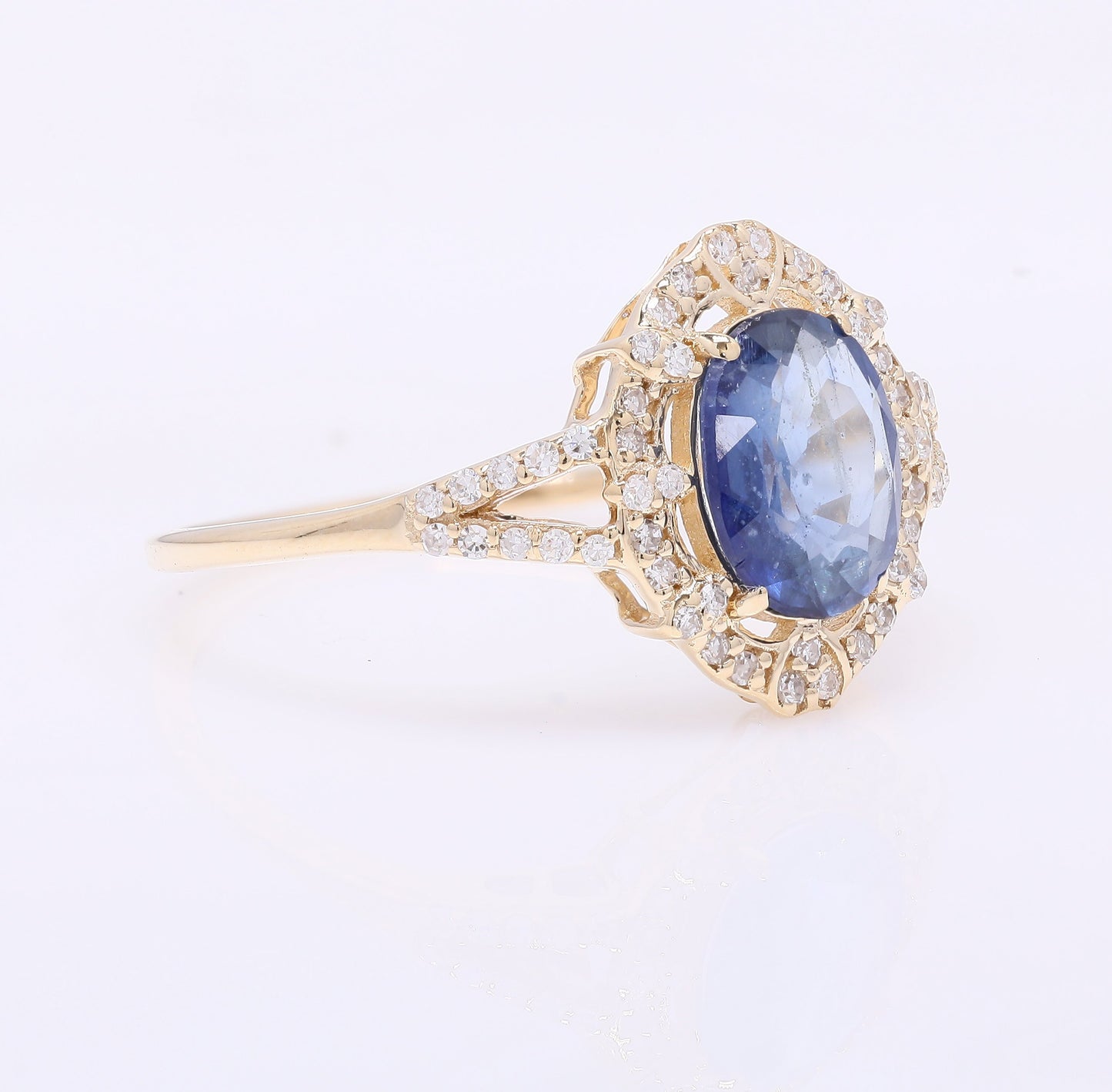 1.58 Ct Oval Mixed Cut Natural Sapphire 14K Gold Ring