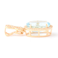 3.27 Ct Oval Mixed Cut Natural Aquamarine 14K Gold Pendant