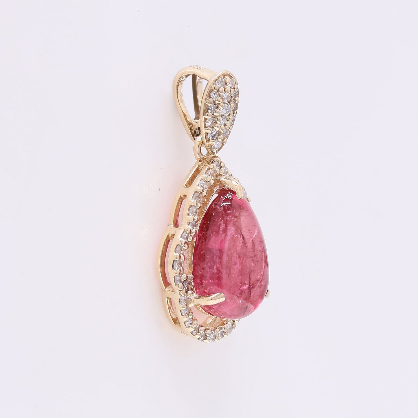 2.46 Ct Pear Cabochon Natural Tourmaline 14K Gold Pendant