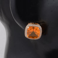 4.21 Ct Cushion B.R Fire Opal 9K Gold Earrings