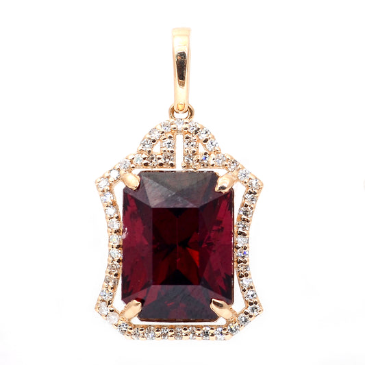 6.29 Ct Octagon Mixed Cut Natural Rhodolite 14K Gold Pendant