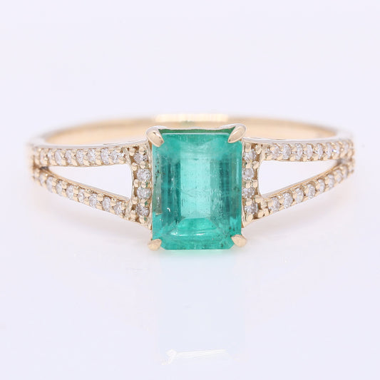 1.25 Ct Octagon Step Cut Natural Emerald 14K Gold Ring