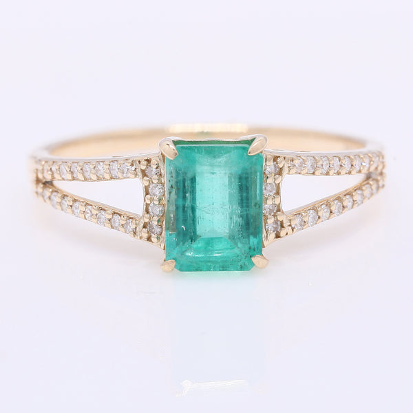 1.25 Ct Octagon Step Cut Natural Emerald 14K Gold Ring