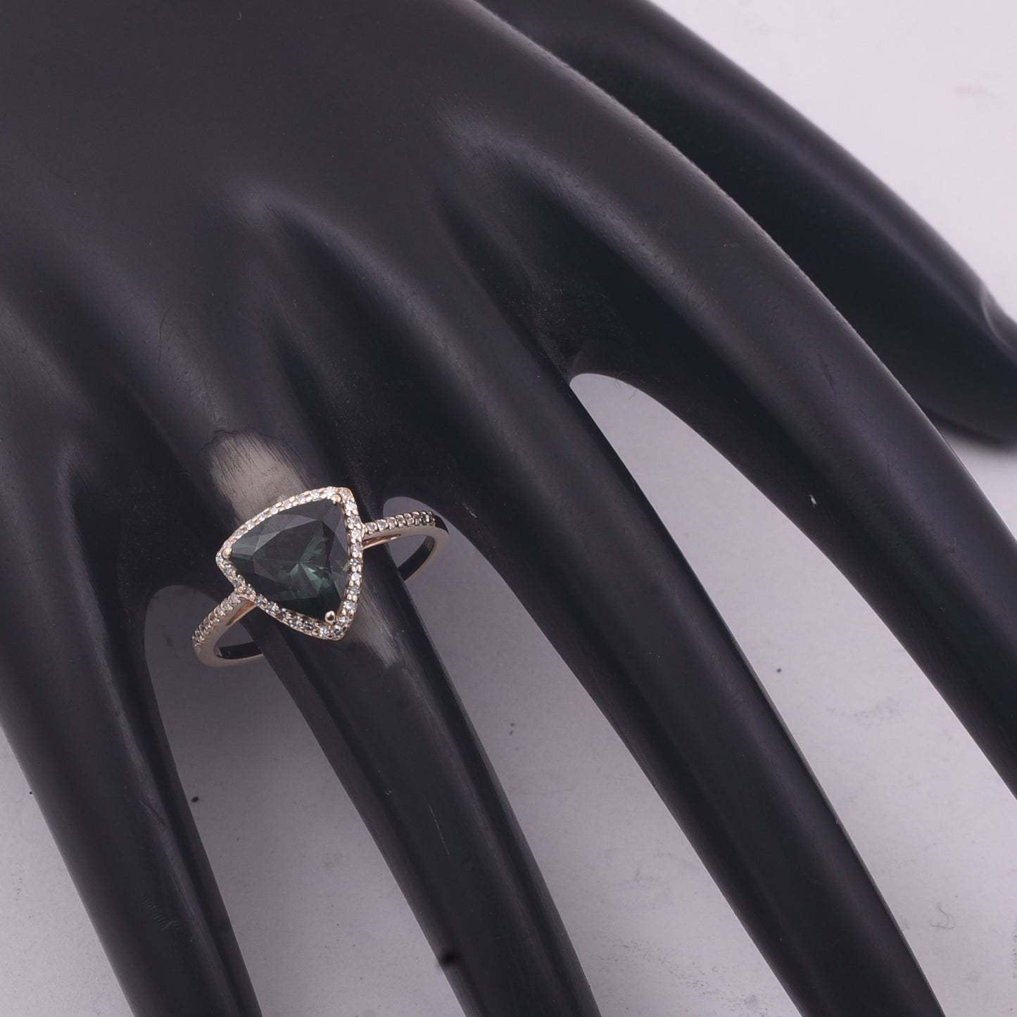 1.71 Ct Triangle Mixed Cut Natural Green Tourmaline 14K Gold Ring