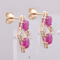2.12 Ct Oval Natural Ruby 14K Gold Earrings