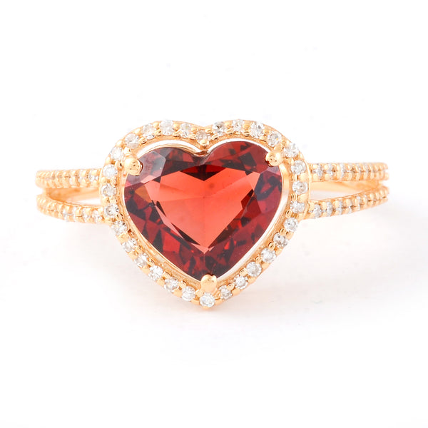2.35 Ct Heart Mixed Cut Natural Garnet 14K Gold Ring