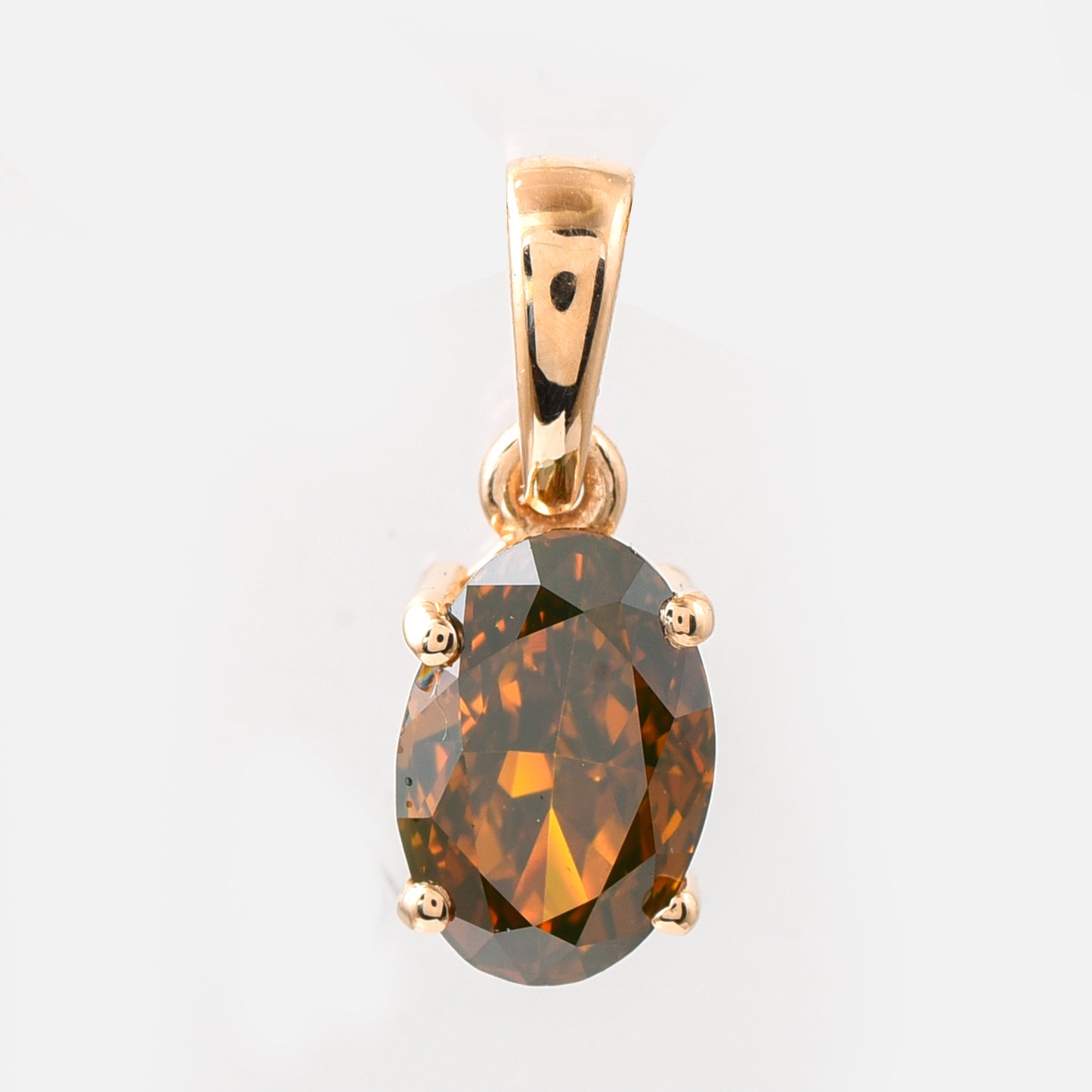 0.72 Ct Oval Red Diamond 14K Gold Pendant