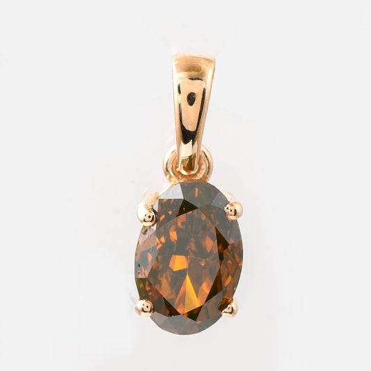 0.72 Ct Oval Red Diamond 14K Gold Pendant