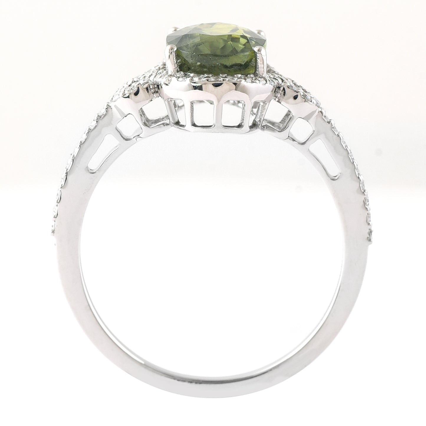 2.95 Ct Oval Mixed Cut Natural Green Sapphire 950 Platinum Ring