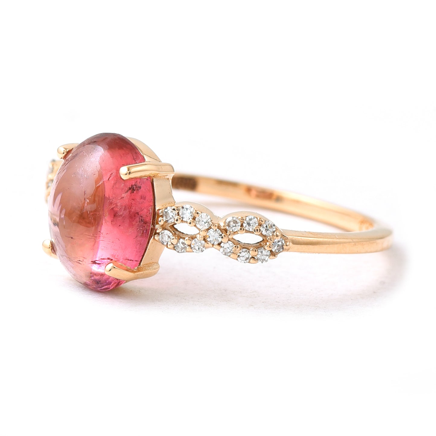 1.59 Ct Oval Cabochon Cut Natural Pink Tourmaline 14K Gold Ring