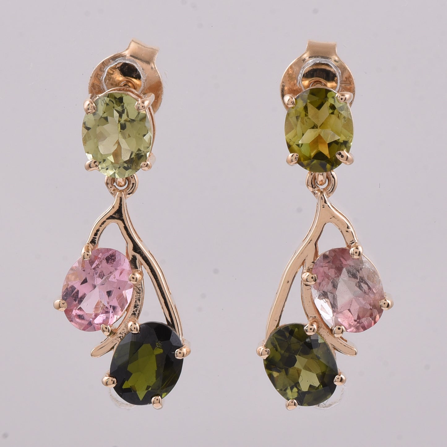 2.12 Ct Oval Natural Multi-Coloured Tourmaline 14K Gold Earrings