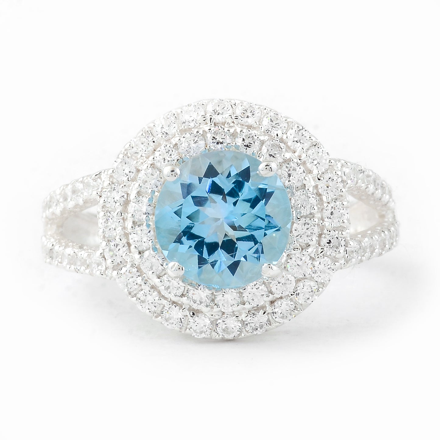 4.27 Ct Round Blue Topaz, Cubic Zirconia, 925 Sterling Silver Ring