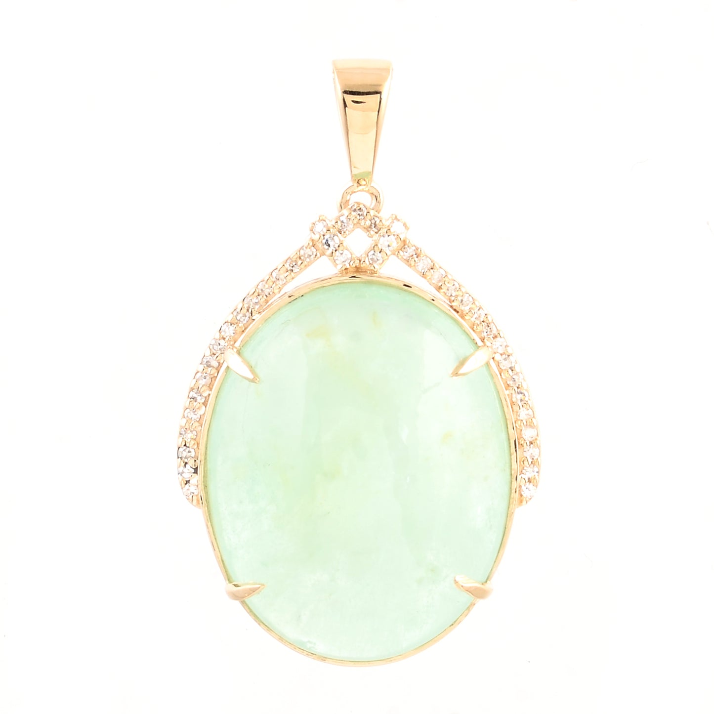 17.58 Ct Oval Cabochon Natural Beryl Emerald 14K Gold Pendant