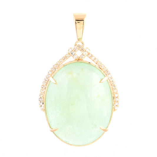17.58 Ct Oval Cabochon Natural Beryl Emerald 14K Gold Pendant