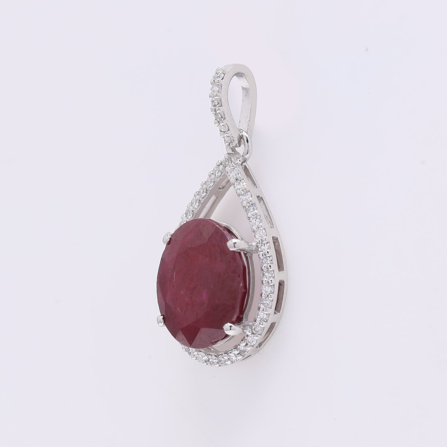 3.45 Ct Oval Mixed Cut Natural Ruby 950 Platinum Pendant