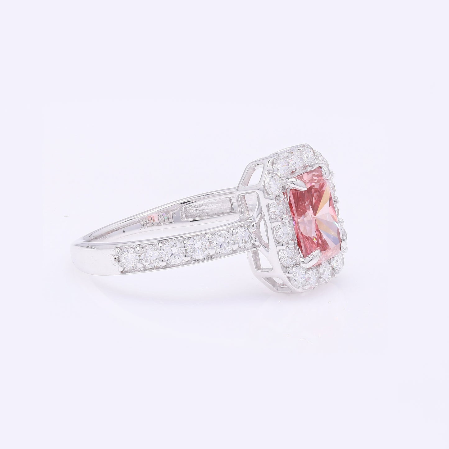 1.74 Carats Fancy Vivid Pink Lab Grown Diamond 14K Gold Ring