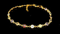 5.93 Ct Round Garnet, Peridot, Blue Topaz, Citrine, Amethyst 925 Sterling Silver Anklet