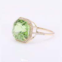 8.16 Ct Octagonal Step Ct Natural Peridot 14K Gold Ring