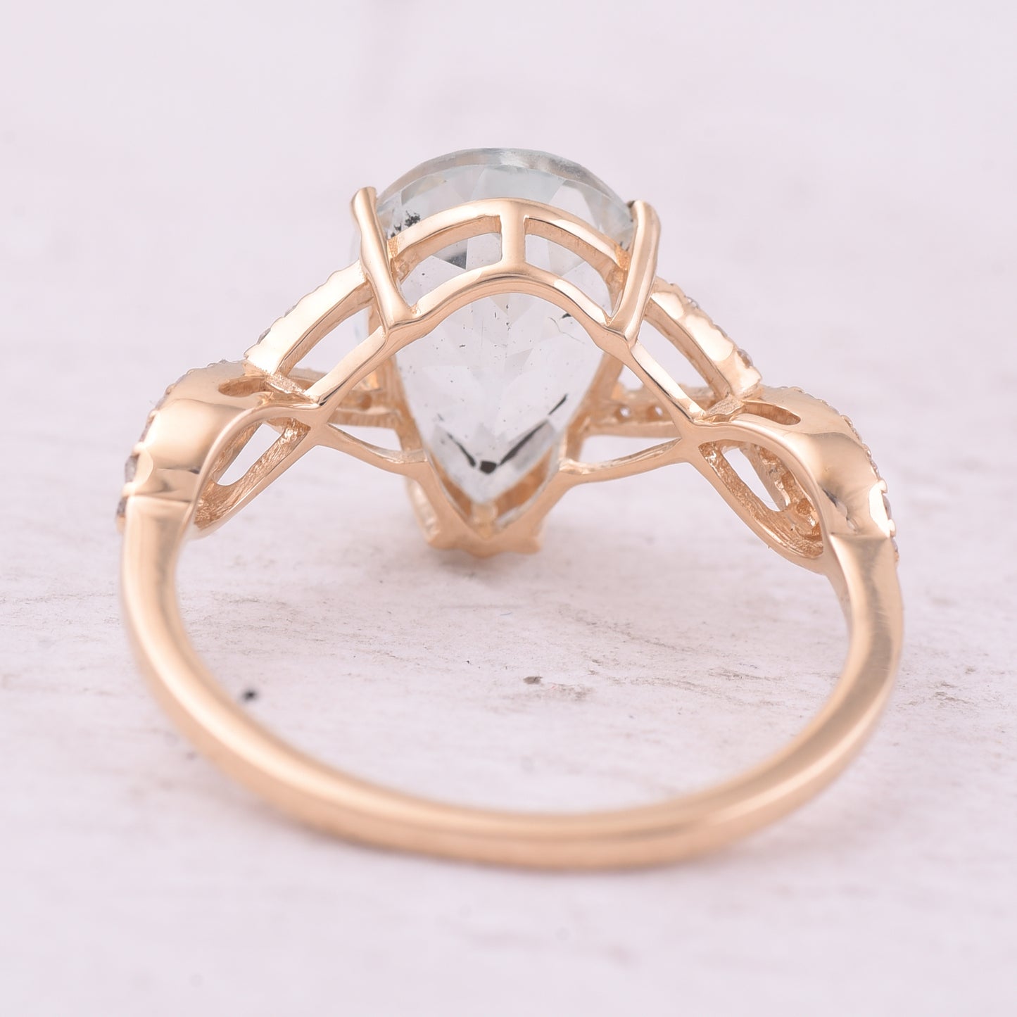 2.68 Ct Pear Mixed Cut Natural Aquamarine 14K Gold Ring