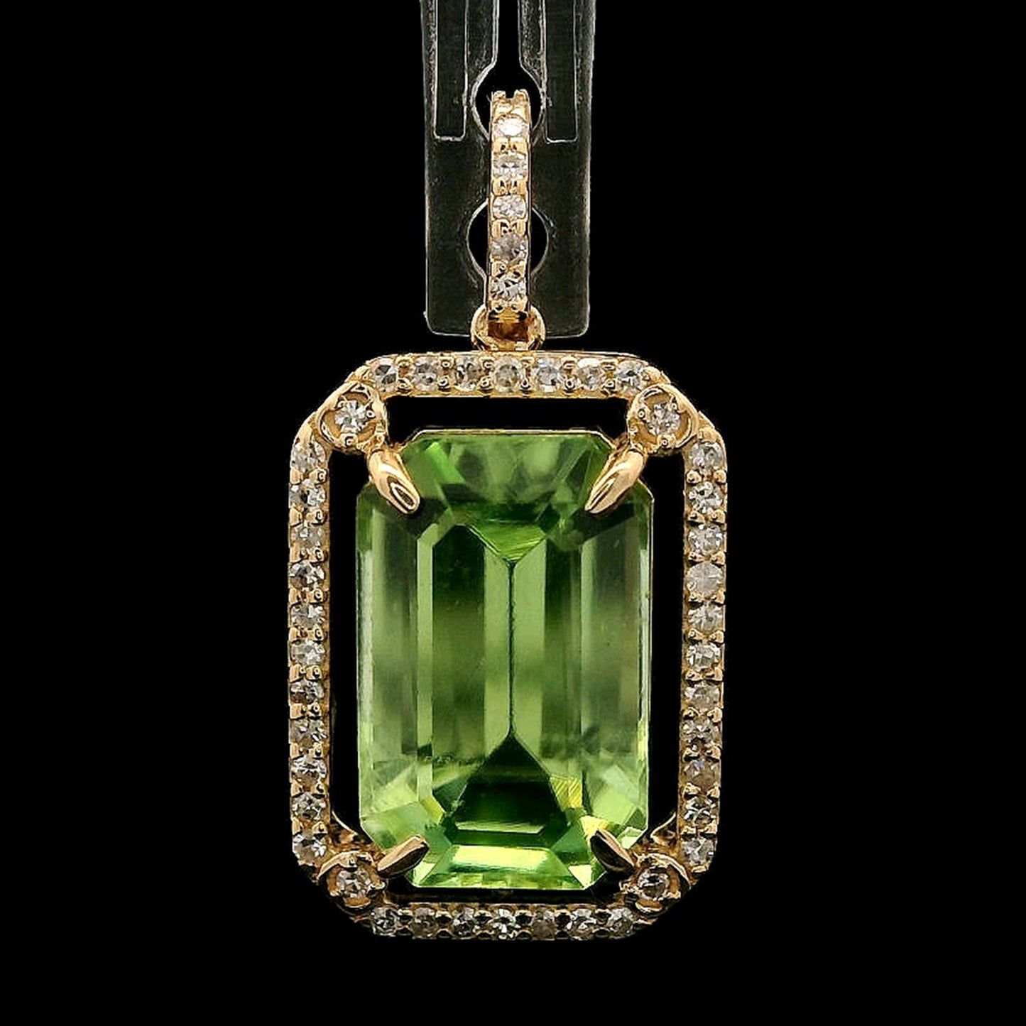 4.44 Ct Octagon Step Cut Natural Peridot 14K Gold Pendant