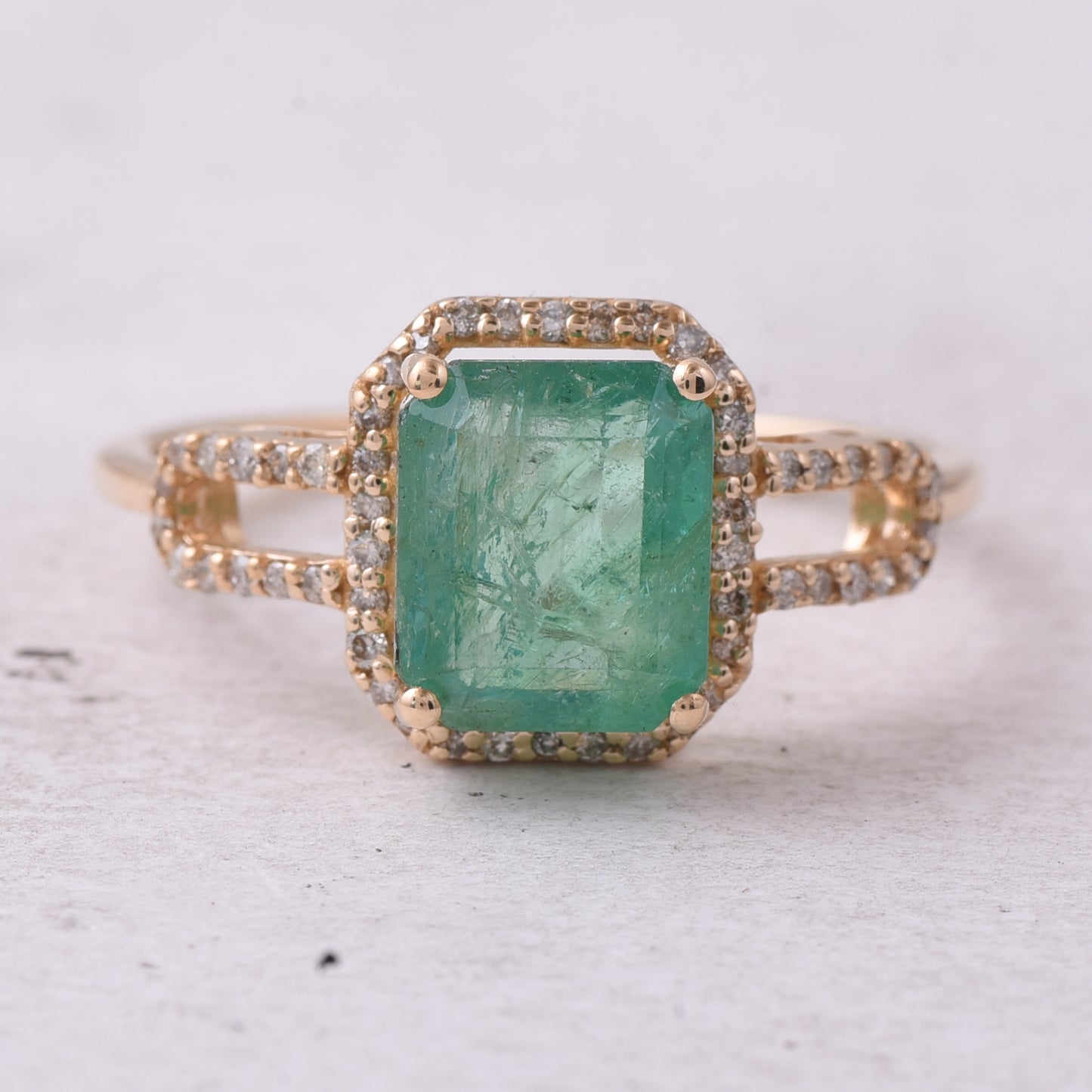 2.23 Ct Octagon Step Cut Natural Emerald 14K Gold Ring