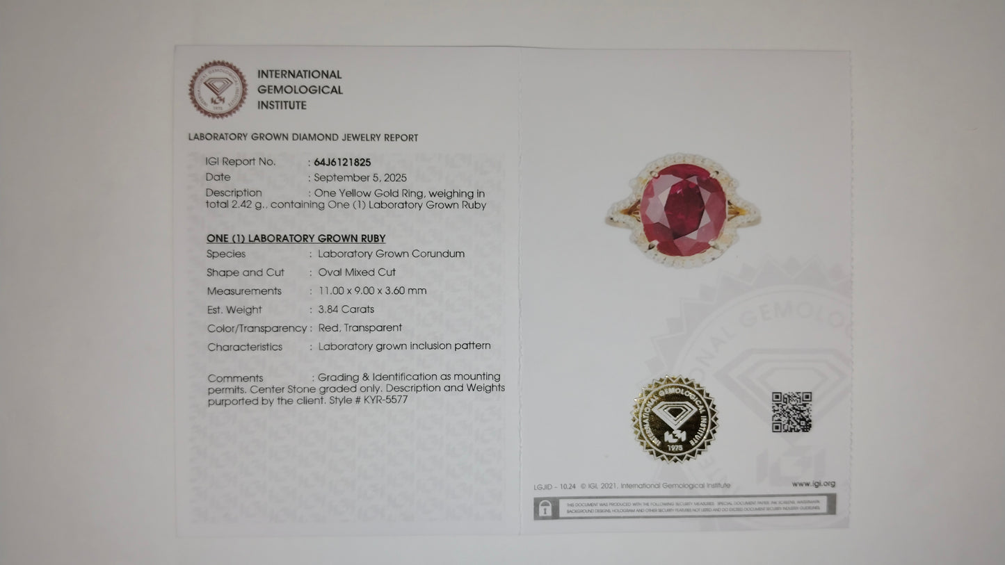 3.99 Ct Oval Mixed Cut Lab Grown Ruby 14K Gold Ring