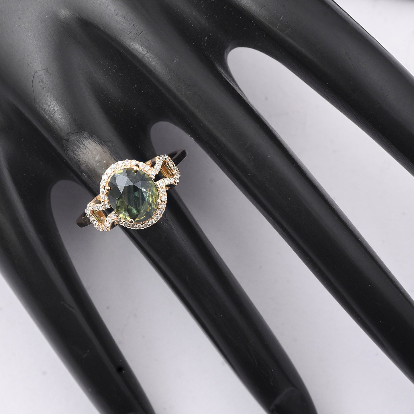2.02 Ct Oval Mixed Cut Natural Green Sapphire 14K Gold Ring