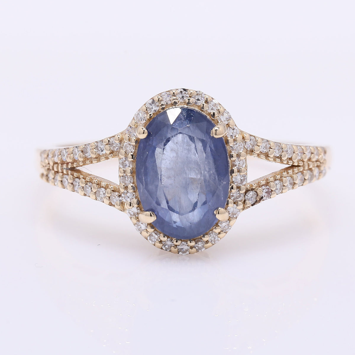 2.22 Ct Oval Mixed Cut Natural Sapphire 14K Gold Ring