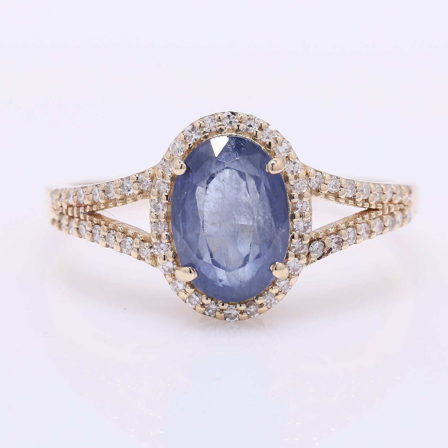 2.22 Ct Oval Mixed Cut Natural Sapphire 14K Gold Ring