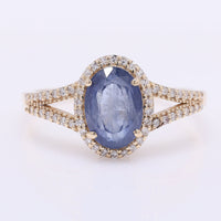 2.22 Ct Oval Mixed Cut Natural Sapphire 14K Gold Ring