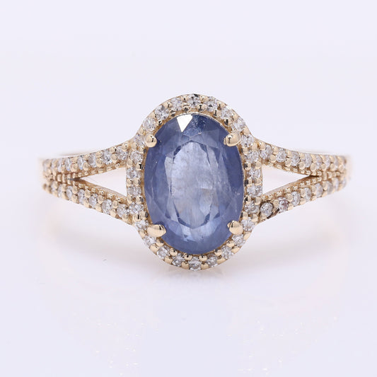 2.22 Ct Oval Mixed Cut Natural Sapphire 14K Gold Ring
