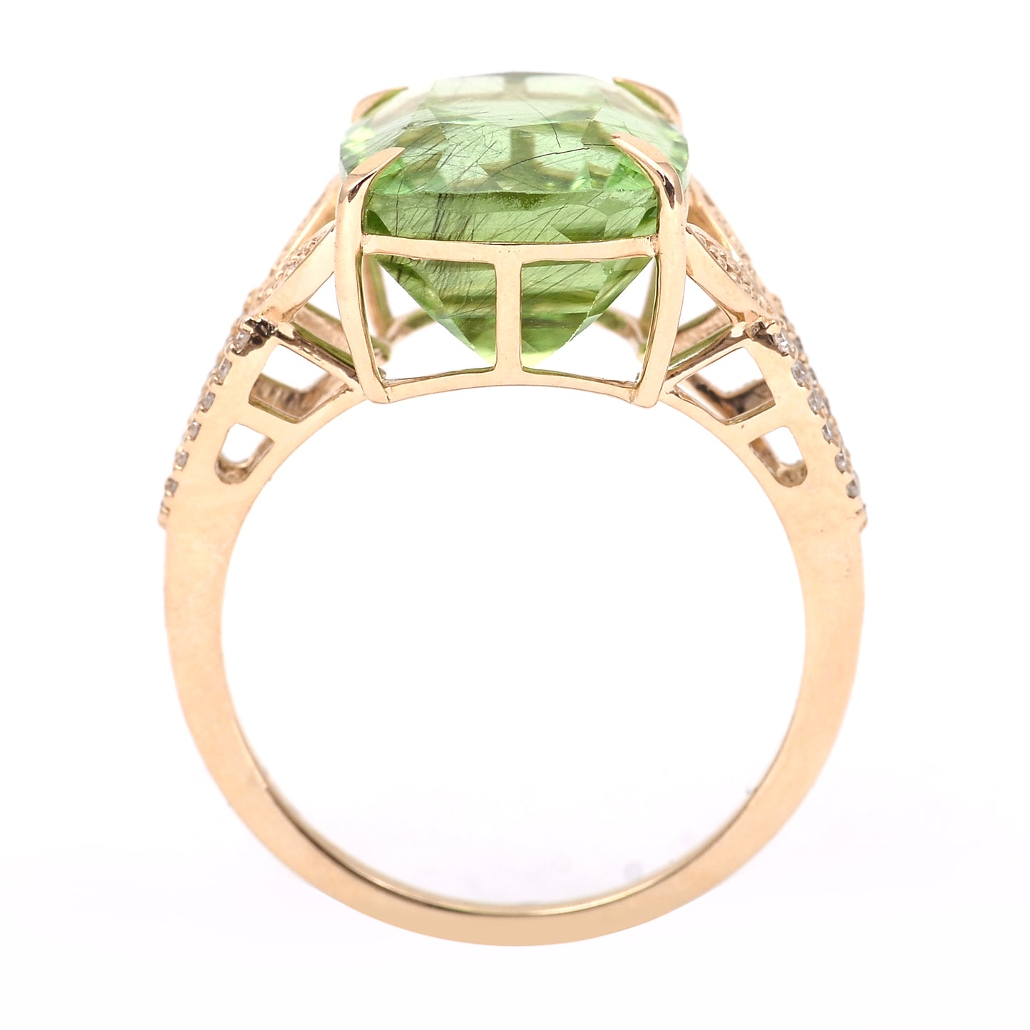 8.72 Ct Cushion Mixed Cut Natural Peridot 14K Gold Ring