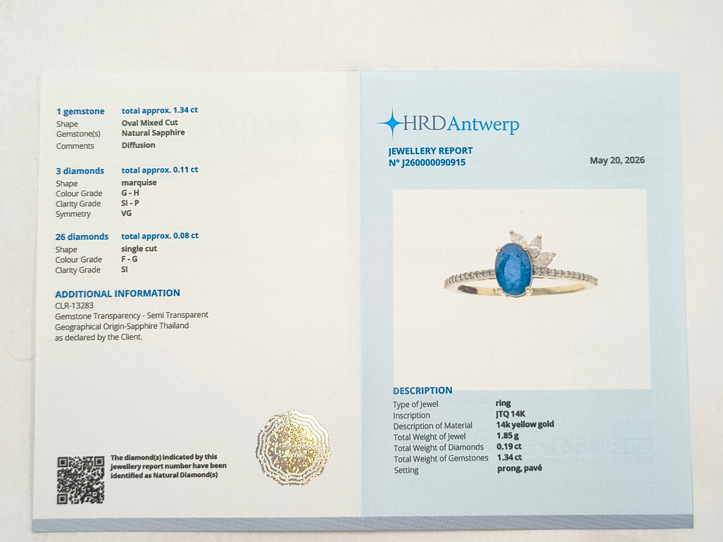 1.53 Ct Oval Sapphire 14K Gold Ring