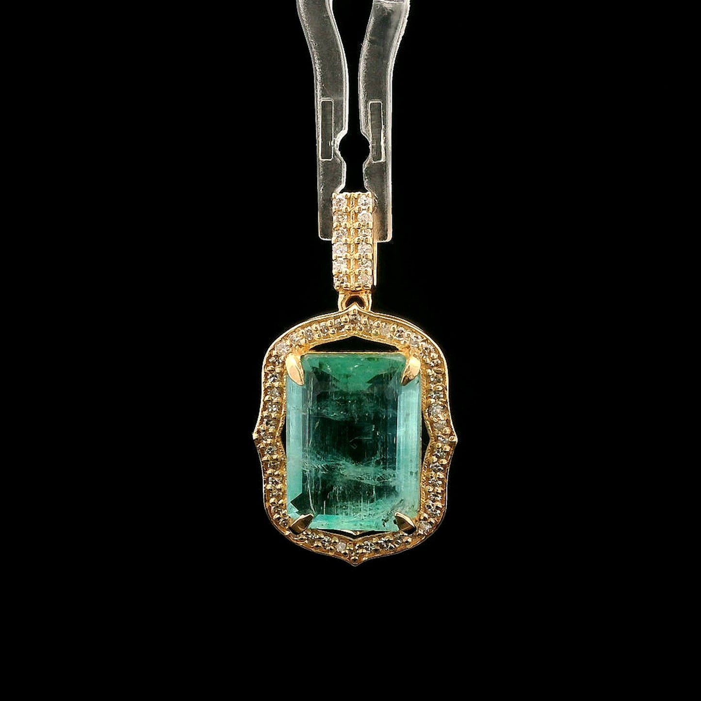 4.24 Ct Octagon Step Cut Natural Emerald 14K Gold Pendant