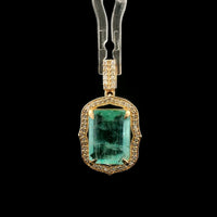 4.24 Ct Octagon Step Cut Natural Emerald 14K Gold Pendant
