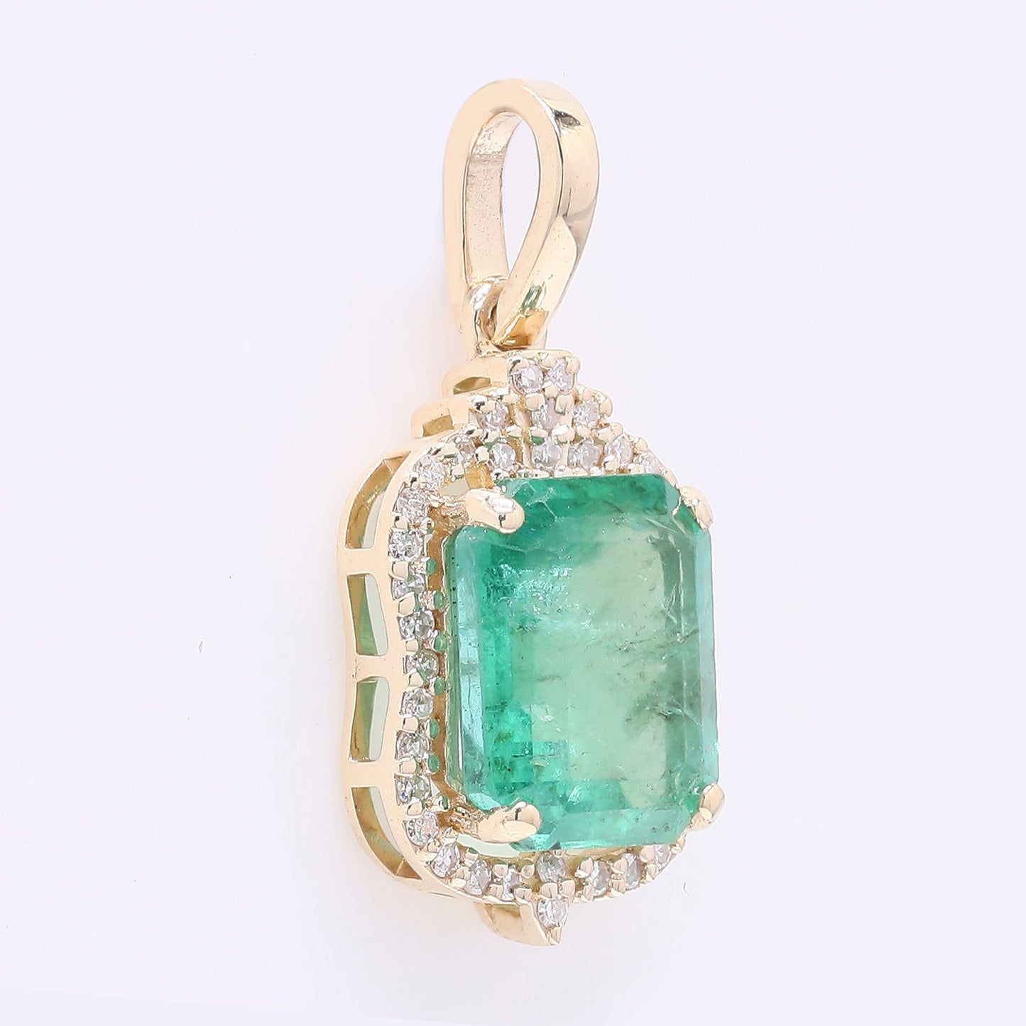 2.59 Ct Octagon Step Cut Natural Emerald 14K Gold Pendant
