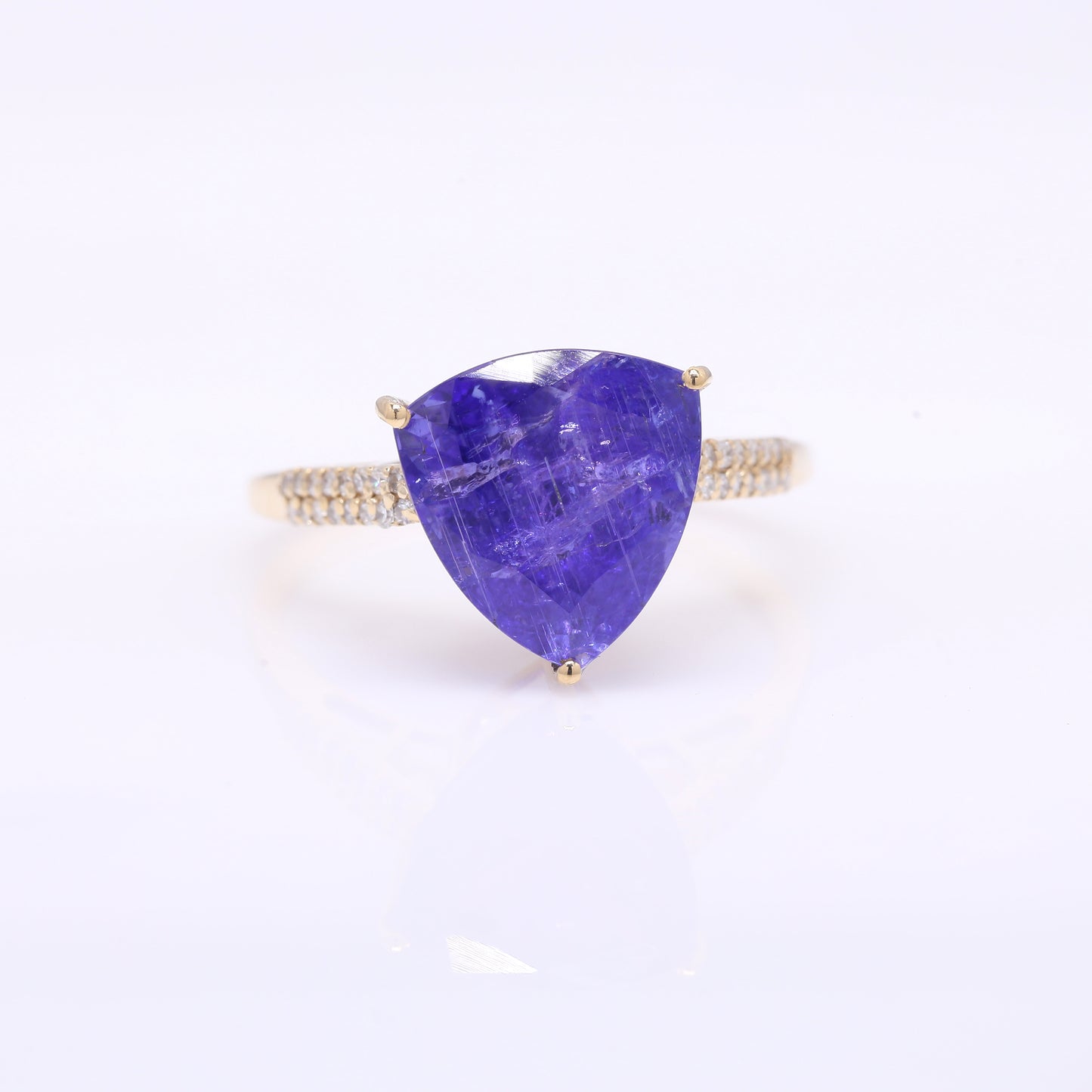 4.95 Ct Triangle Mixed Cut Natural Tanzanite 14K Gold Ring
