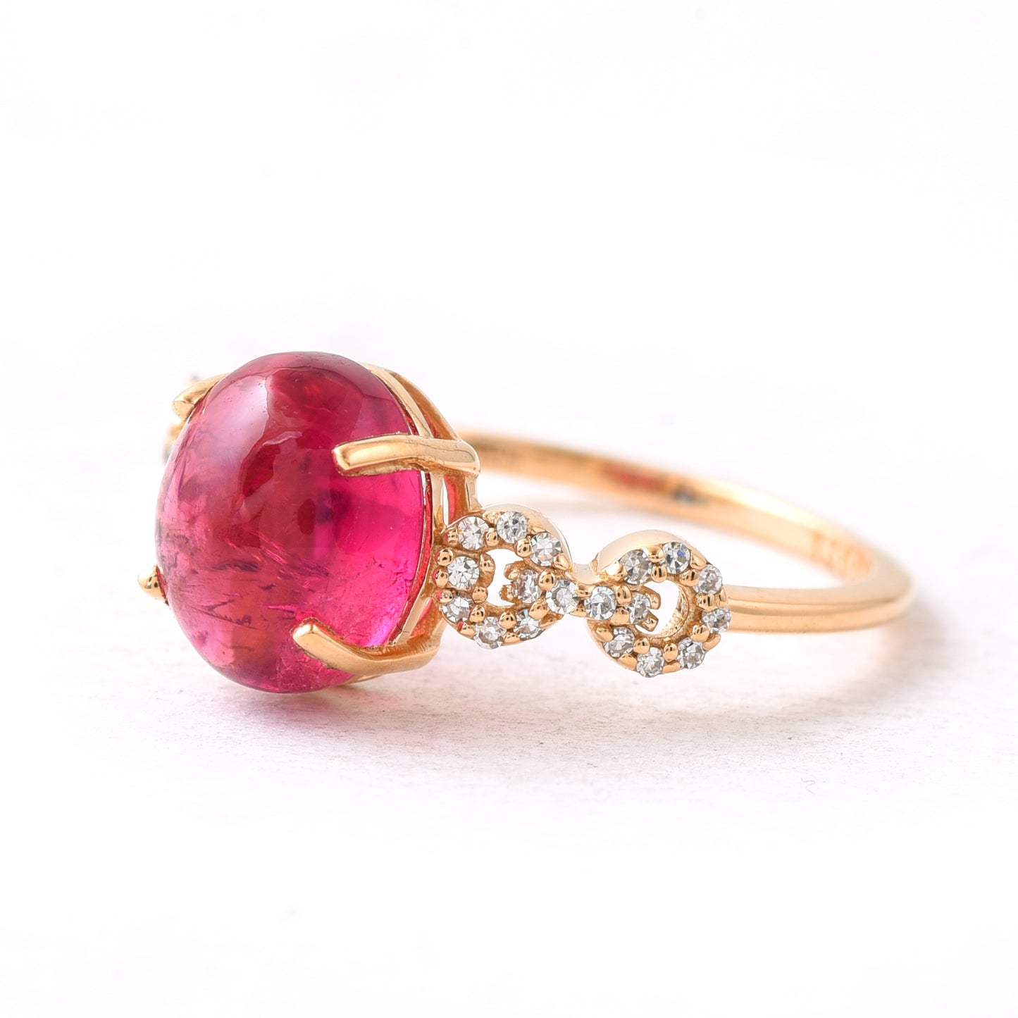 3.42 Ct Oval Cabochon Cut Natural Pink Tourmaline 14K Gold Ring