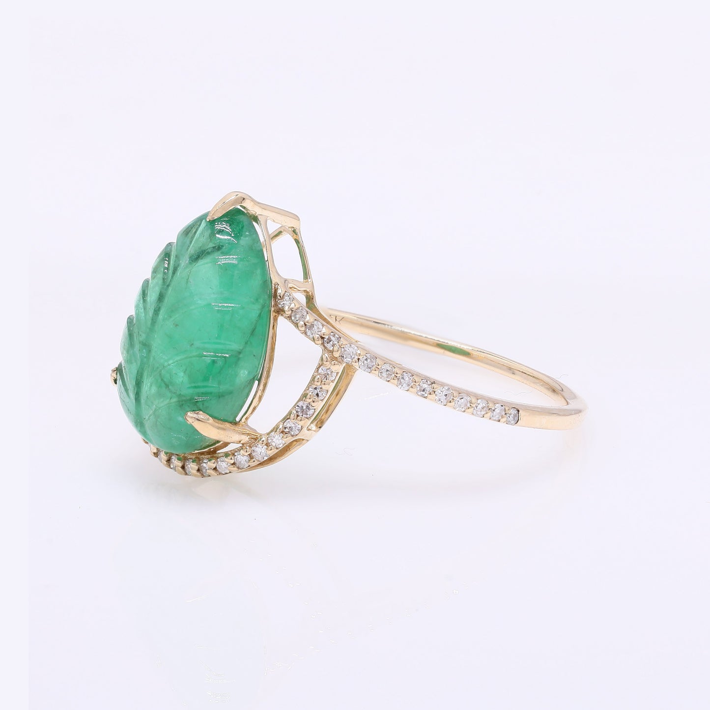 3.56 Ct Pear Carving Natural Beryl Emerald 14K Gold Ring